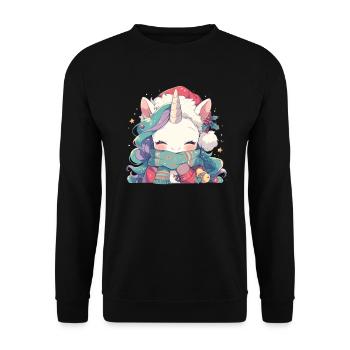 Einhorn Weihnachten Japanisches Einhorn - Unisex Pullover - Schwarz - Vorne - Alina (178cm) & Michal (187cm)