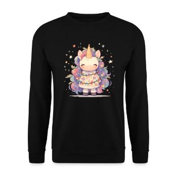 Einhorn Weihnachten Japanisches Einhorn - Unisex Pullover - Schwarz - Vorne - Alina (178cm) & Michal (187cm)