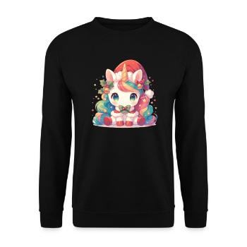 Einhorn Weihnachten Japanisches Einhorn - Unisex Pullover - Schwarz - Vorne - Alina (178cm) & Michal (187cm)