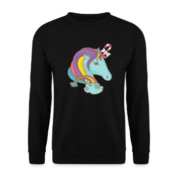 Einhorn Weihnachten Japanisches Einhorn - Unisex Pullover - Schwarz - Vorne - Alina (178cm) & Michal (187cm)