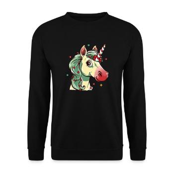 Einhorn Weihnachten Japanisches Einhorn - Unisex Pullover - Schwarz - Vorne - Alina (178cm) & Michal (187cm)
