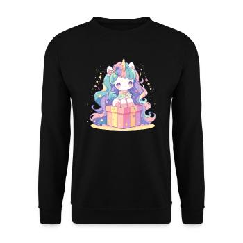 Einhorn Weihnachten Japanisches Einhorn - Unisex Pullover - Schwarz - Vorne - Alina (178cm) & Michal (187cm)