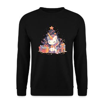 Einhorn Weihnachten Japanisches Einhorn - Unisex Pullover - Schwarz - Vorne - Alina (178cm) & Michal (187cm)