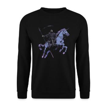 Einhorn Halloween Japanisches Einhorn - Unisex Pullover - Schwarz - Vorne - Alina (178cm) & Michal (187cm)