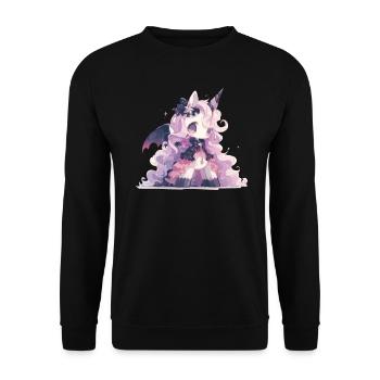 Einhorn Halloween Japanisches Einhorn - Unisex Pullover - Schwarz - Vorne - Alina (178cm) & Michal (187cm)