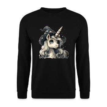 Einhorn Halloween Japanisches Einhorn - Unisex Pullover - Schwarz - Vorne - Alina (178cm) & Michal (187cm)