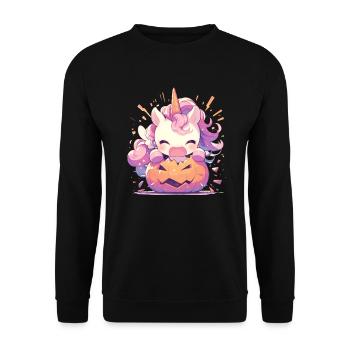 Einhorn Halloween Japanisches Einhorn - Unisex Pullover - Schwarz - Vorne - Alina (178cm) & Michal (187cm)