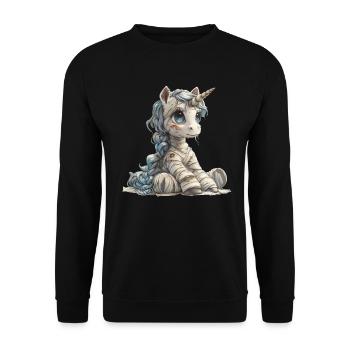 Einhorn Halloween Japanisches Einhorn - Unisex Pullover - Schwarz - Vorne - Alina (178cm) & Michal (187cm)