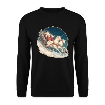 Einhorn Weihnachten Japanisches Einhorn - Unisex Pullover - Schwarz - Vorne - Alina (178cm) & Michal (187cm)