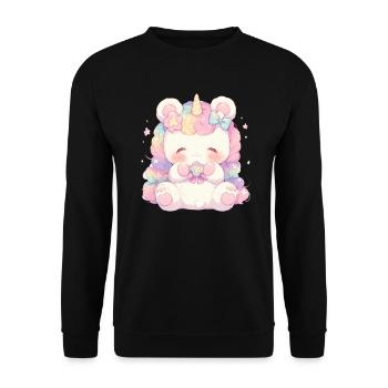 Einhorn Thanksgiving Japanisches Einhorn - Unisex Pullover - Schwarz - Vorne - Alina (178cm) & Michal (187cm)