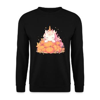 Einhorn Thanksgiving Japanisches Einhorn - Unisex Pullover - Schwarz - Vorne - Alina (178cm) & Michal (187cm)