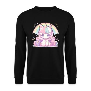 Einhorn Regenbogen Kawaii Japanisch - Unisex Pullover - Schwarz - Vorne - Alina (178cm) & Michal (187cm)