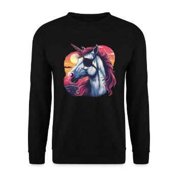 Pirat Einhorn Kawaii Japanisch - Unisex Pullover - Schwarz - Vorne - Alina (178cm) & Michal (187cm)
