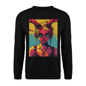 The Devil - Skull, Totenkopf, Teufel - Unisex Pullover - Schwarz - Vorne - Alina (178cm) & Michal (187cm)