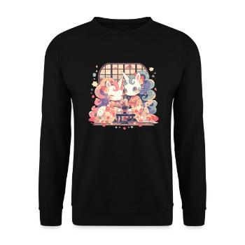 Licorne Kawaii Japonais - Sweat-shirt Unisexe - noir - Devant - Alina (178cm) & Michal (187cm)