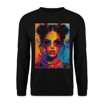 The Devil - Skull, Totenkopf, Teufel - Unisex Pullover - Schwarz - Vorne - Alina (178cm) & Michal (187cm)