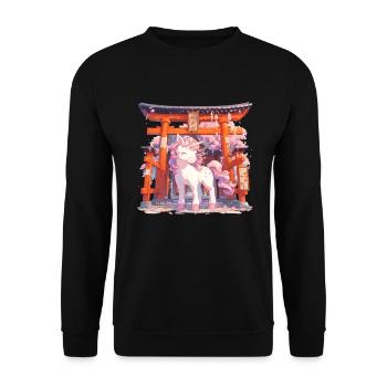 Unicorn Torii Gate Kawaii Japanese - Unisex Sweatshirt - black - Front - Alina (178cm) & Michal (187cm)