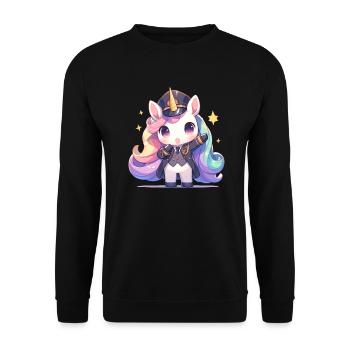 Einhorn Shinkansen Schaffner Kawaii Japanisch - Unisex Pullover - Schwarz - Vorne - Alina (178cm) & Michal (187cm)