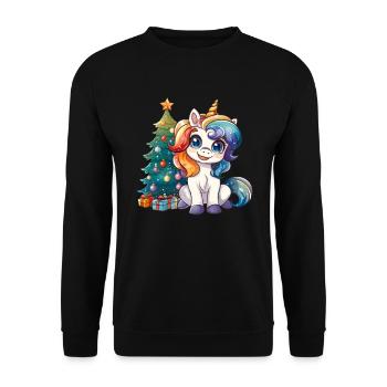 Unicorn Christmas Tree Kawaii - Unisex Sweatshirt - black - Front - Alina (178cm) & Michal (187cm)