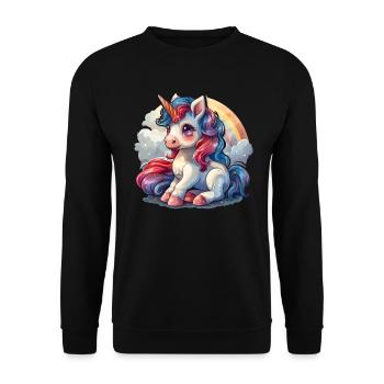 Einhorn Regenbogen Kawaii Japanisch - Unisex Pullover - Schwarz - Vorne - Alina (178cm) & Michal (187cm)