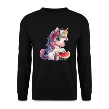 Einhorn Wassermelone Kawaii Japanisch - Unisex Pullover - Schwarz - Vorne - Alina (178cm) & Michal (187cm)