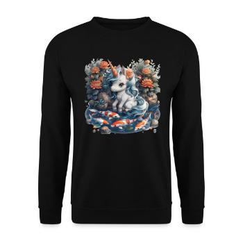Einhorn Koi Fisch Kawaii Japanisch - Unisex Pullover - Schwarz - Vorne - Alina (178cm) & Michal (187cm)