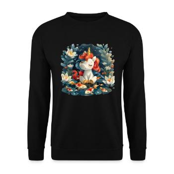 Einhorn Koi Fisch Kawaii Japanisch - Unisex Pullover - Schwarz - Vorne - Alina (178cm) & Michal (187cm)