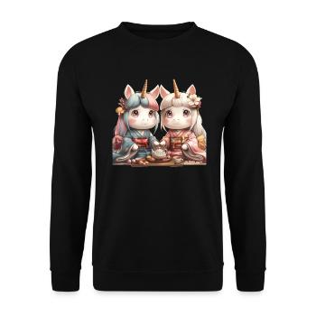 Unicorn Tea Ceremony Kawaii Japanese - Unisex Sweatshirt - black - Front - Alina (178cm) & Michal (187cm)