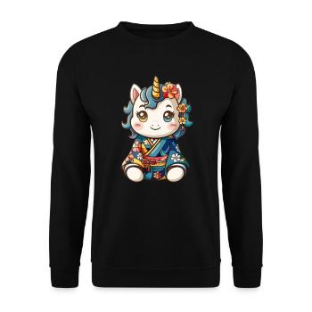 Licorne Kawaii Kimono Japonais - Sweat-shirt Unisexe - noir - Devant - Alina (178cm) & Michal (187cm)