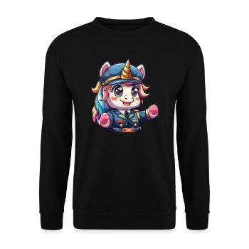 Einhorn Kawaii Japanischer Shinkansen Schaffner - Unisex Pullover - Schwarz - Vorne - Alina (178cm) & Michal (187cm)