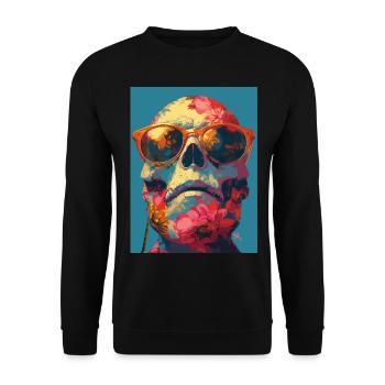 Hippie Skull - Totenkopf - Unisex Pullover - Schwarz - Vorne - Alina (178cm) & Michal (187cm)
