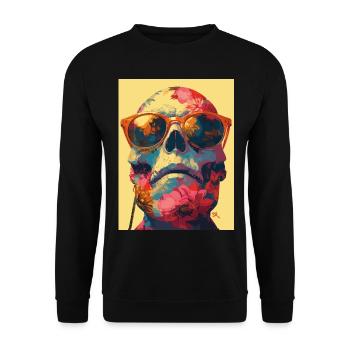 Hippie Skull - Totenkopf - Unisex Pullover - Schwarz - Vorne - Alina (178cm) & Michal (187cm)