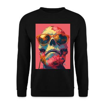 Hippie Skull - Totenkopf - Unisex Pullover - Schwarz - Vorne - Alina (178cm) & Michal (187cm)