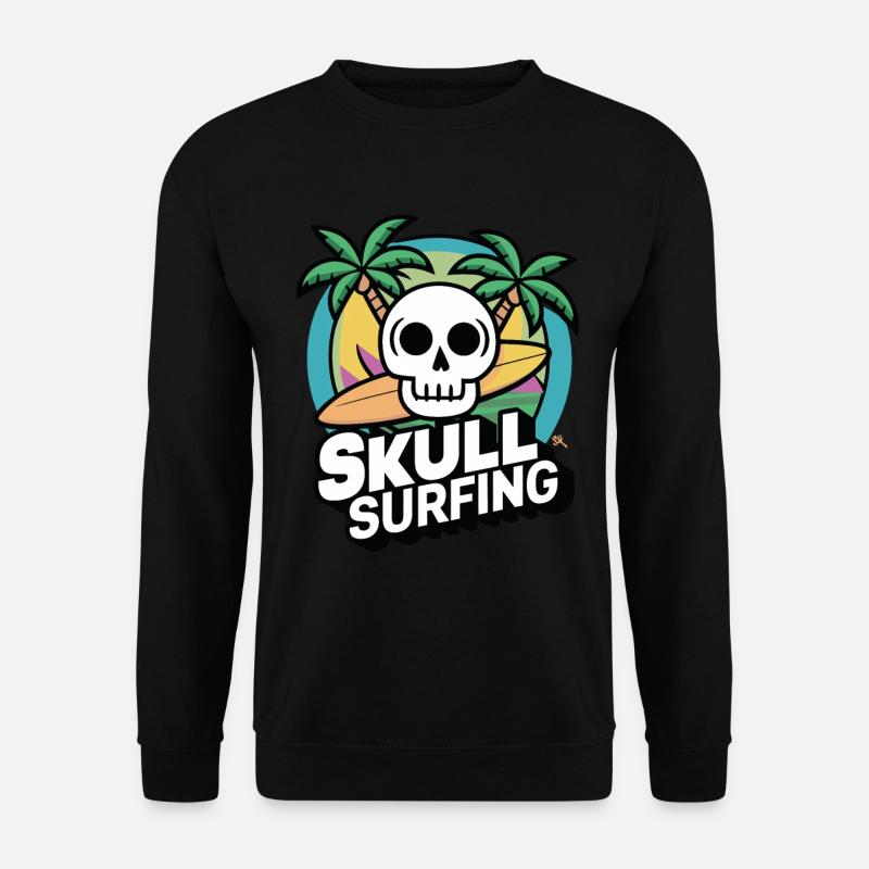 Skull Surfing - Totenkopf mit Surfbrett - Unisex Pullover - Schwarz