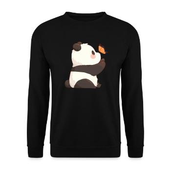 Pandabär Schmetterling Japanischer Riesenpanda - Unisex Pullover - Schwarz - Vorne - Alina (178cm) & Michal (187cm)