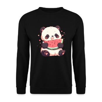 Pandabär Wassermelone Japanischer Riesenpanda - Unisex Pullover - Schwarz - Vorne - Alina (178cm) & Michal (187cm)