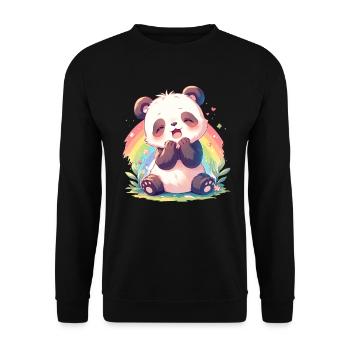 Pandabär Regenbogen Japanischer Riesenpanda - Unisex Pullover - Schwarz - Vorne - Alina (178cm) & Michal (187cm)