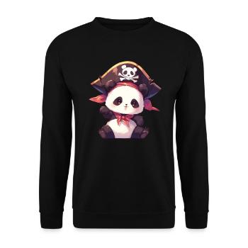 Pandabär Pirat Japanischer Riesenpanda - Unisex Pullover - Schwarz - Vorne - Alina (178cm) & Michal (187cm)