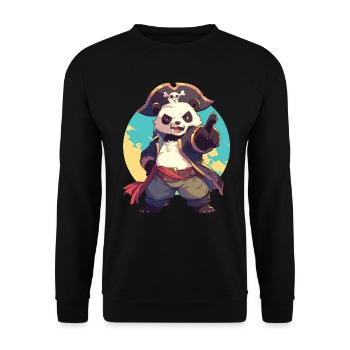 Pandabär Pirat Japanischer Riesenpanda - Unisex Pullover - Schwarz - Vorne - Alina (178cm) & Michal (187cm)