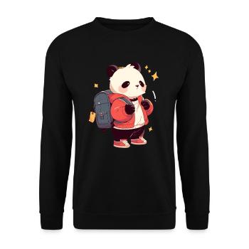 Pandabär Schulkind Japanischer Riesenpanda - Unisex Pullover - Schwarz - Vorne - Alina (178cm) & Michal (187cm)