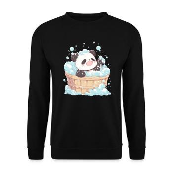 Pandabär Schaumbad Japanischer Riesenpanda - Unisex Pullover - Schwarz - Vorne - Alina (178cm) & Michal (187cm)
