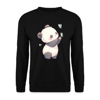 Pandabär Schmetterlinge Japanischer Riesenpanda - Unisex Pullover - Schwarz - Vorne - Alina (178cm) & Michal (187cm)