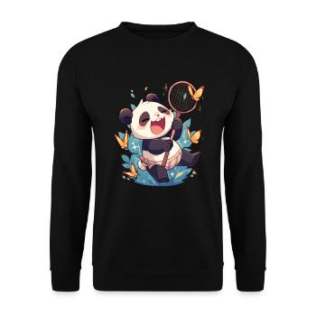 Pandabär Schmetterlinge Japanischer Riesenpanda - Unisex Pullover - Schwarz - Vorne - Alina (178cm) & Michal (187cm)