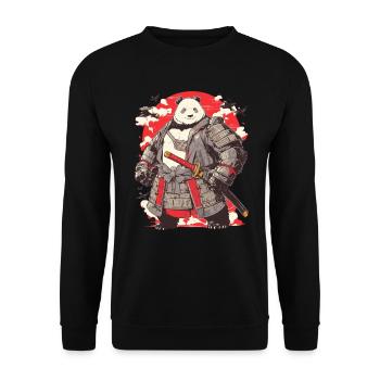 Pandabär Samurai Japanischer Riesenpanda - Unisex Pullover - Schwarz - Vorne - Alina (178cm) & Michal (187cm)