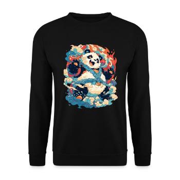Pandabär Yokai Japanischer Riesenpanda - Unisex Pullover - Schwarz - Vorne - Alina (178cm) & Michal (187cm)