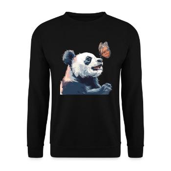 Pandabär Schmetterling Japanischer Riesenpanda - Unisex Pullover - Schwarz - Vorne - Alina (178cm) & Michal (187cm)