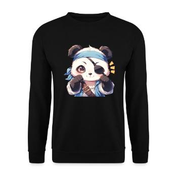 Pandabär Pirat Japanischer Riesenpanda - Unisex Pullover - Schwarz - Vorne - Alina (178cm) & Michal (187cm)