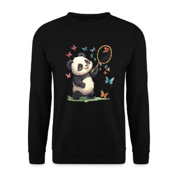 Pandabär Schmetterlinge Japanischer Riesenpanda - Unisex Pullover - Schwarz - Vorne - Alina (178cm) & Michal (187cm)