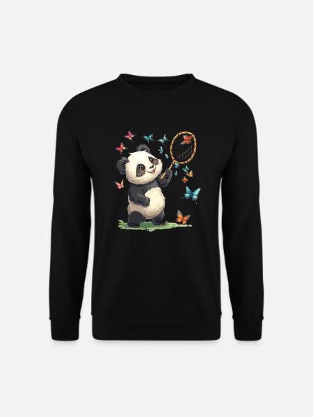 Pandabär Schmetterlinge Japanischer Riesenpanda - Unisex Pullover - Schwarz