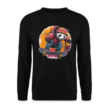 Pandabär Skater Japanischer Riesenpanda - Unisex Pullover - Schwarz - Vorne - Alina (178cm) & Michal (187cm)
